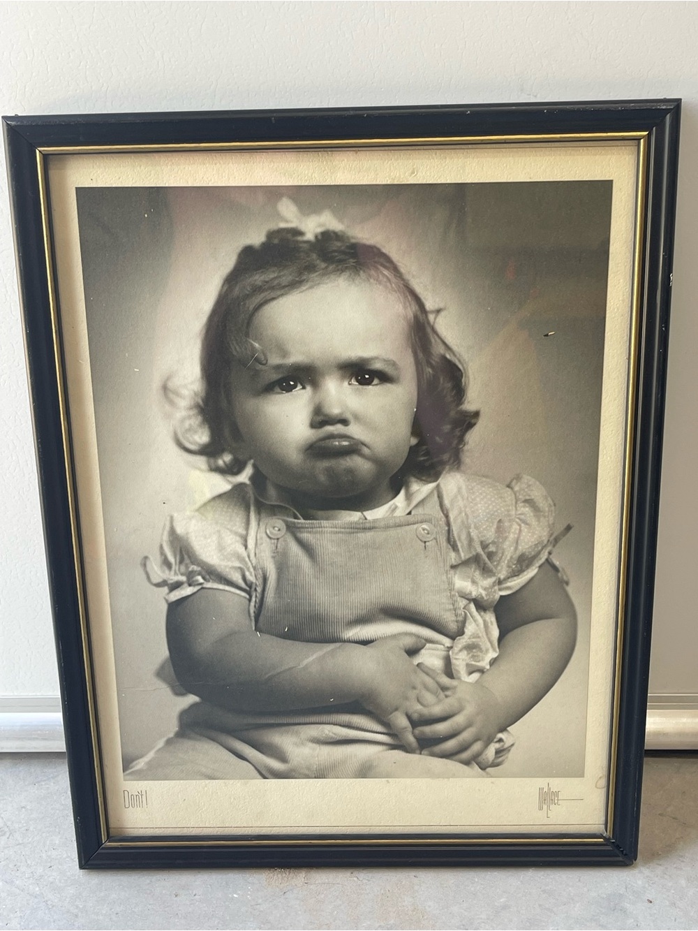 Framed Vintage Black and White Pouty Baby Framed Portrait Wall Art -Classic